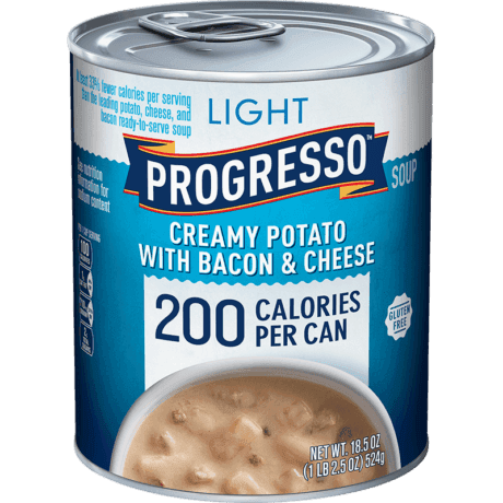 Progresso light creamy potato with bacon and cheese soup, front of the product