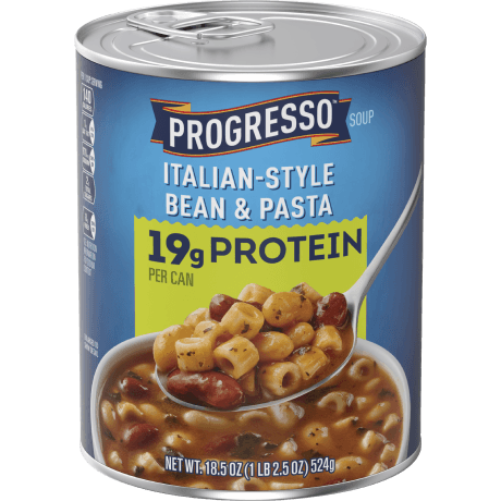 Progresso Italian Style Bean & Pasta soup, front of the product