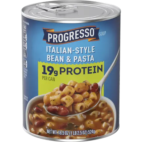 Progresso Italian Style Bean & Pasta soup, front of the product