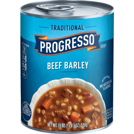 Progresso Traditional Beef Barley, Front of the product