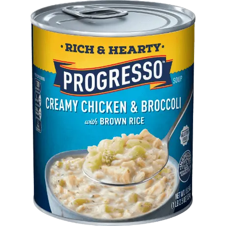 Progresso Rich & Hearty Creamy Chicken & Broccoli with Brown Rice, Front of the product