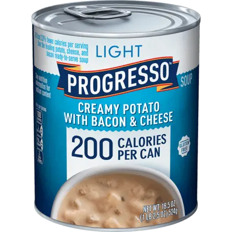Progresso light creamy potato with bacon and cheese soup, front of the product